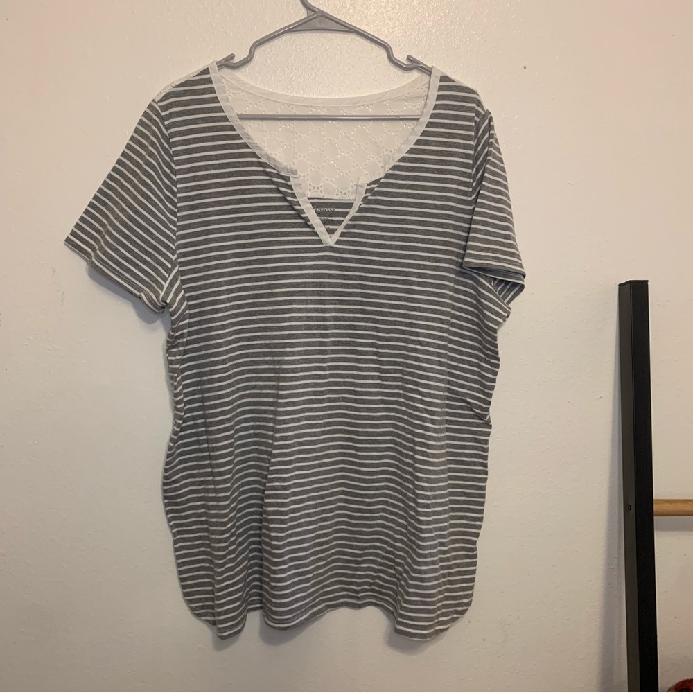 Lane Bryant 18/20 Gray Striped Women's Top plus size short sleeve tee